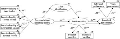 Is Perceived Athlete Leadership Quality Related to Inside Sacrifice and Perceived Performance in Team Sports? The Mediating Role of Team Identification